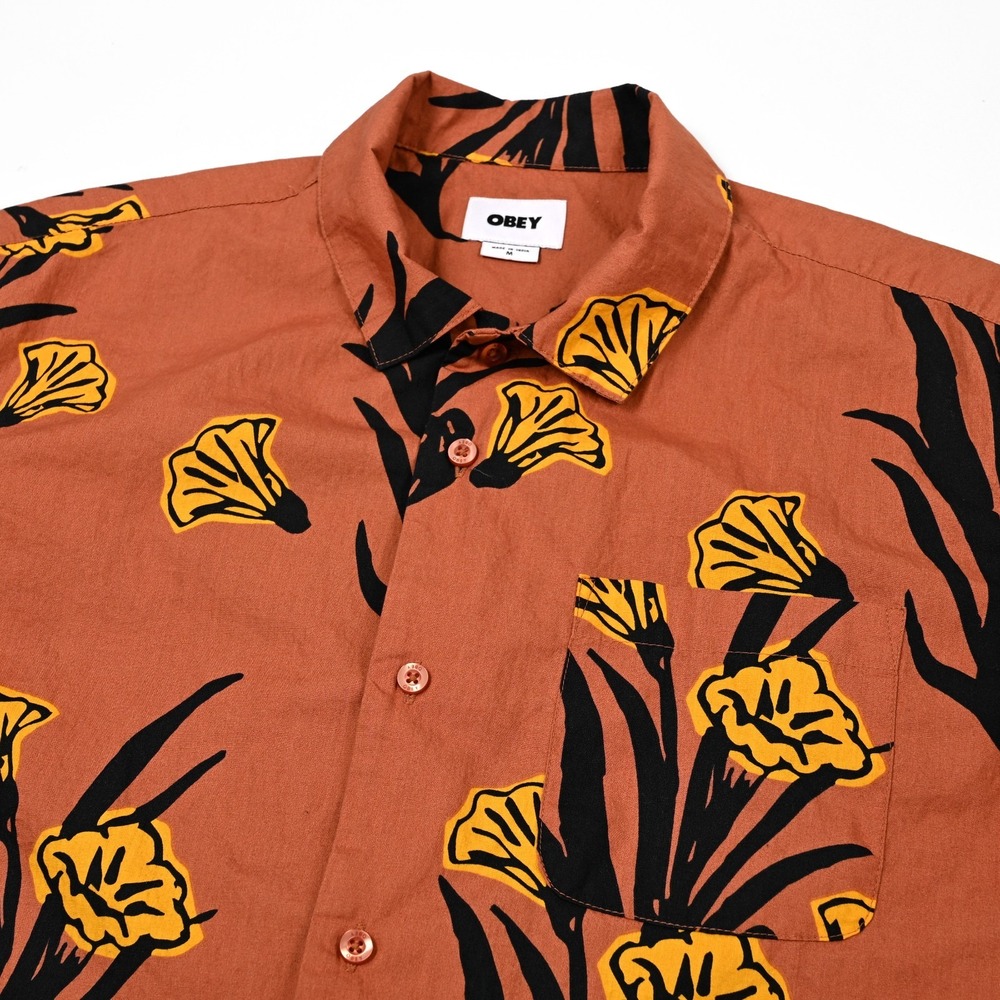 Obey Shirt Camp Mens Medium AOP Short Sleeve Cotton Floral Resort Button Up Surf